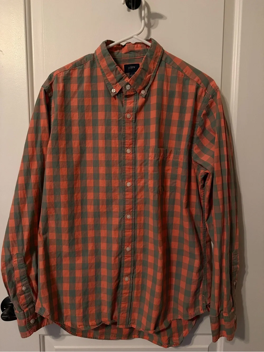 J. Crew Orange/Red and Gray Gingham Button-Down Shirt L